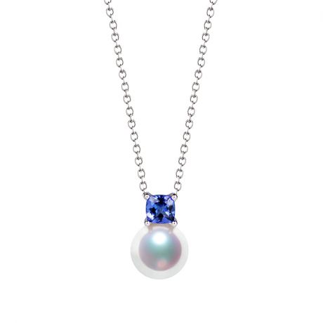 Pendentif Ginza. Mariage saphir et perle Akoya. Or blanc