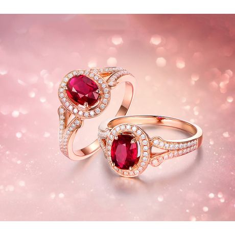Bague Mogok, rubis de Birmanie.  Or rose et diamants | Mogok