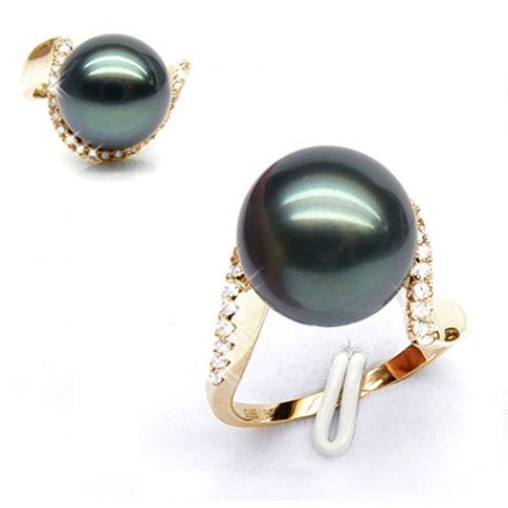 Bague Bora Bora - Or jaune, diamants - Perle de Tahiti bronze