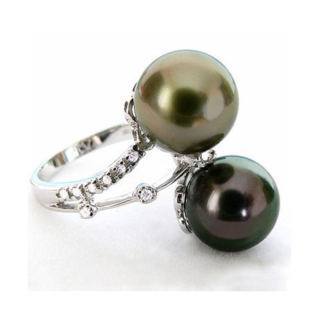Bague Toi et Moi - You and Me - Perles de Tahiti, or blanc, diamants