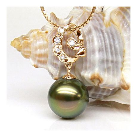 Pendentif création exclusive - Perle de Tahiti - Or jaune, diamants