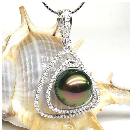 Pendentif trésor des océans - Perle de Tahiti - Or blanc, diamants