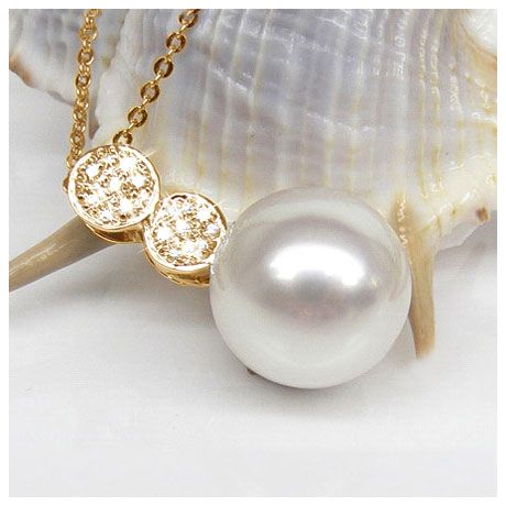 Pendentif création de joaillerie - Perle d'Australie blanche, or jaune