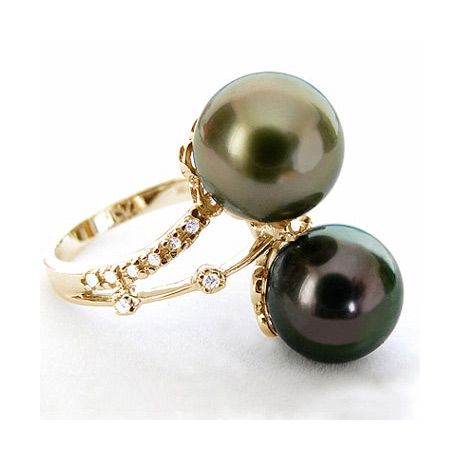 Bague Toi et Moi - You and Me - Perles de Tahiti, or jaune, diamants