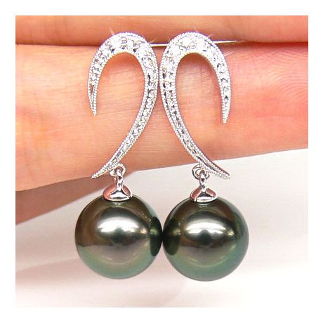 Boucles oreilles - Dormeuses contemporaines - Perles de Tahiti, Or blanc