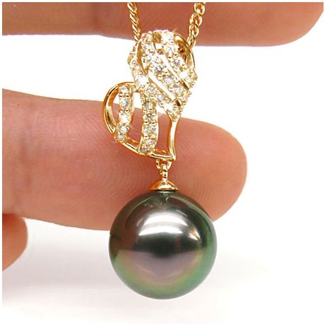 Pendentif stylisé - Coeur - Perle de Tahiti - Or jaune, diamants