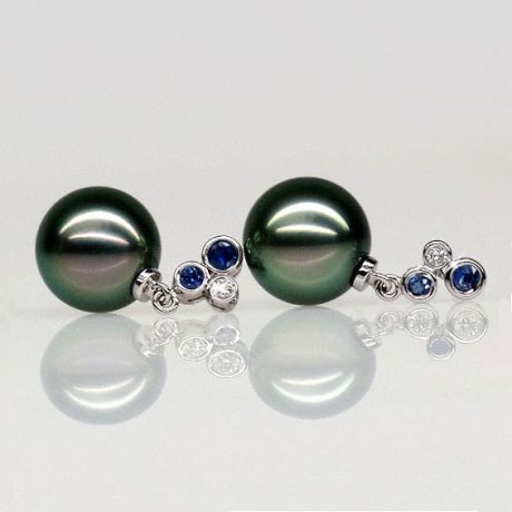 Boucles oreilles perles de Tahiti noires - 9/10mm - GEMME