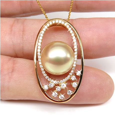 Pendentif haute joaillerie - Ellipse - Perle d'Australie dorée