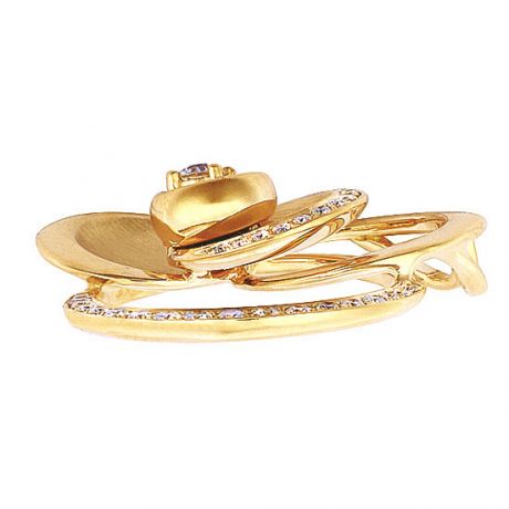 Courbes en diamants formant un pendentif or jaune - Diamant central