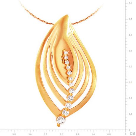 Pendentif feuille d'or jaune 18 carats - Nervure en diamants