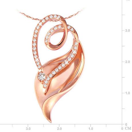 Pendentif feuille or rose - Accents romantiques et diamants 0.28ct