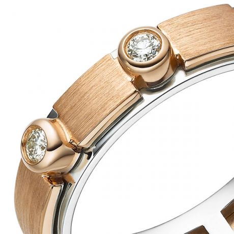 Bague contemporaine homme. Or rose et blanc, diamants sertis clos | Phède