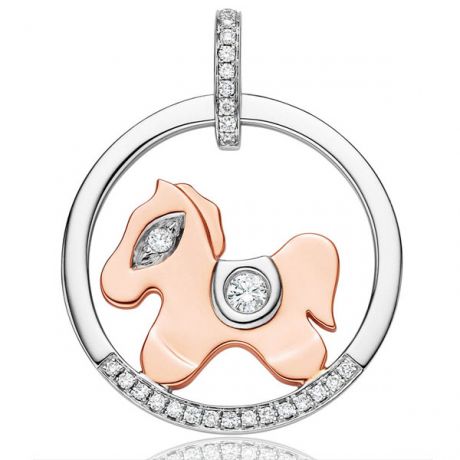 Pendentif diamants 2 ors 18cts - Cheval sellé, rafiné et ludique