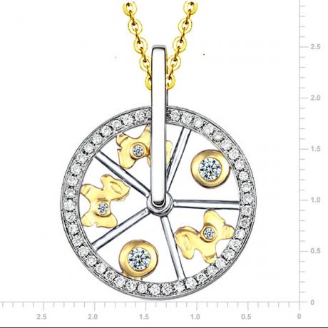 Pendentif 3 chevaux sur carroussel - 2 ors 18cts - Diamants 0.215ct