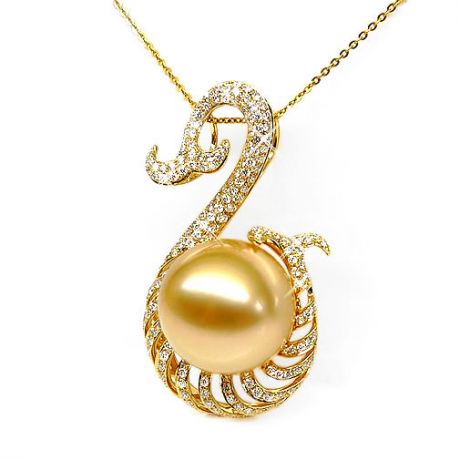 Pendentif faune aquatique - Perle d'Australie dorée - Or, diamants