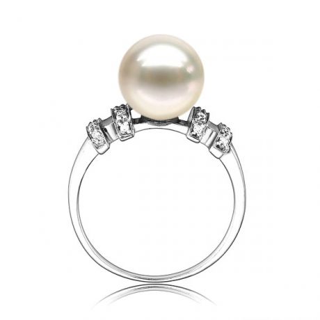 Bague moderne femme en or blanc - Perle eau douce blanche - Diamants