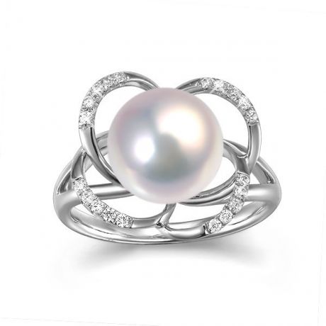 Bague en perle monde floral - Perle de culture or blanc et diamants