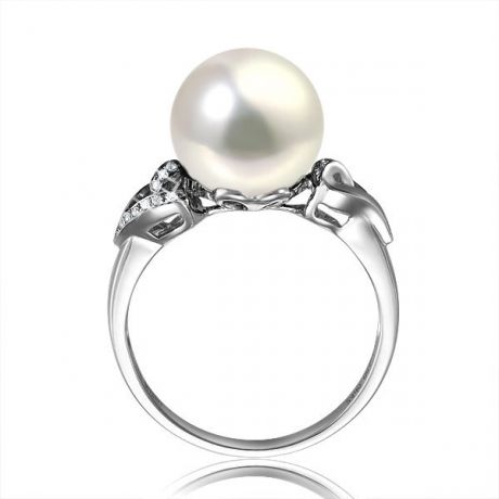 Bague coeur de perle diamanté - Or blanc et Perle d'eau douce blanche