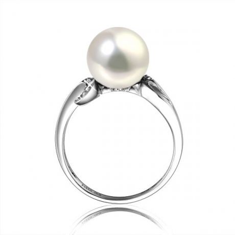 Bague note de musique - Perle de culture blanche, or blanc diamants