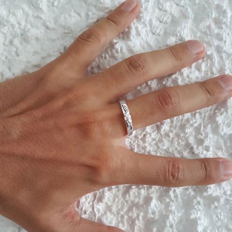 Alliance mariage en or - Alliance Homme - Or blanc 18 carats - Diamant