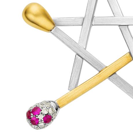 Pendentif étoilé - 5 allumettes superposées - 2 ors, diamants, rubis