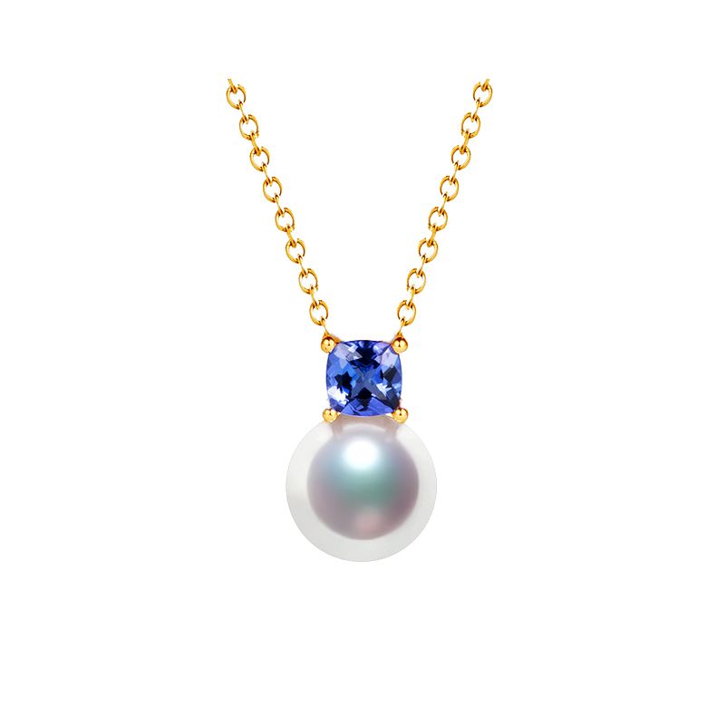 Pendentif Ginza. Mariage saphir et perle Akoya. Or jaune - 2