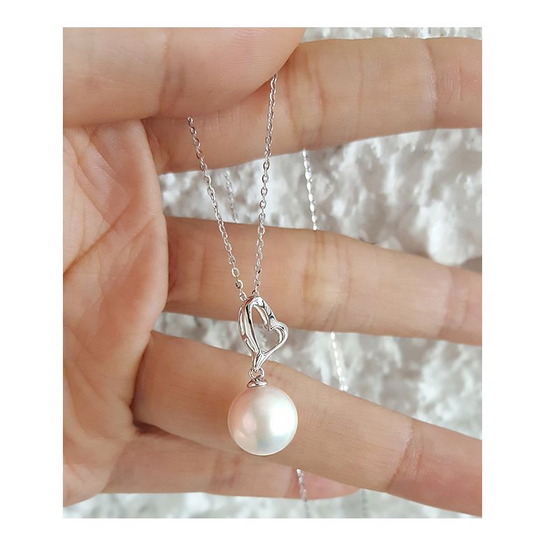 Pendentif cœur de Cupidon or blanc - Perle d'eau douce blanche - 2