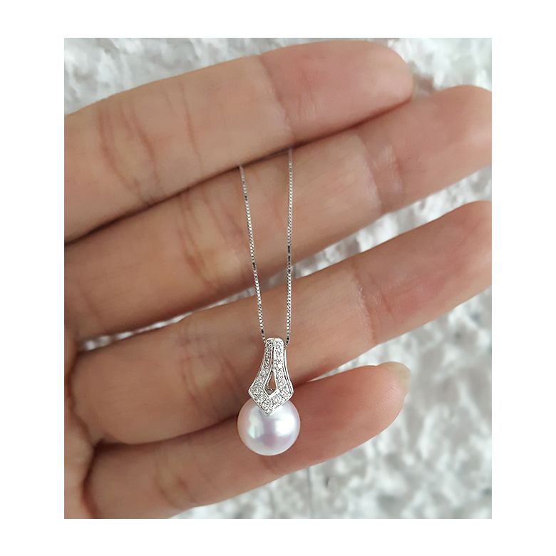 Pendentif et Boucles Michiko. Perles Akoya, Or blanc, diamants - 7