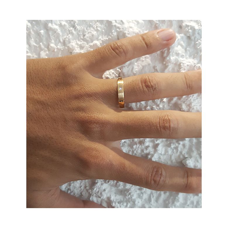 Alliance Mariage Homme Ramon I Or jaune Poli Brossé, Diamant - 2