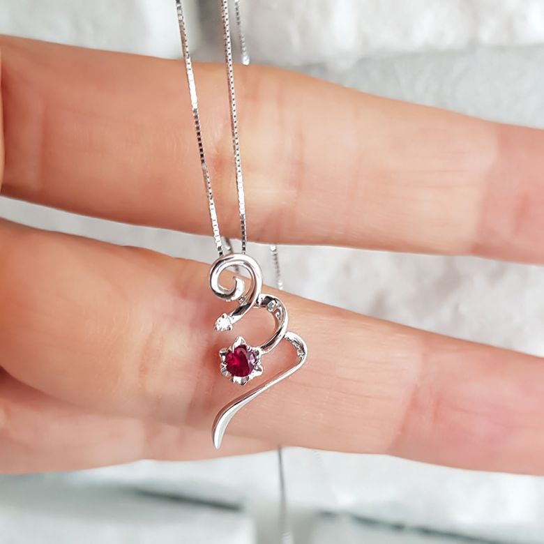 Pendentif tortillon en rubis et diamant - Or blanc - 4