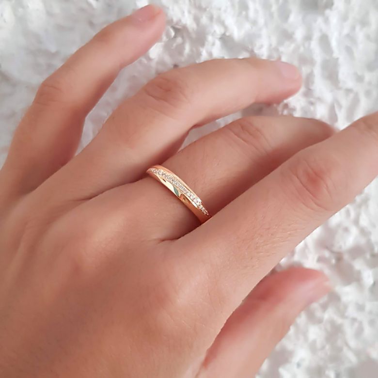 Alliance Femme Or jaune 18cts, diamants. Ondulation | Giovanna - 2