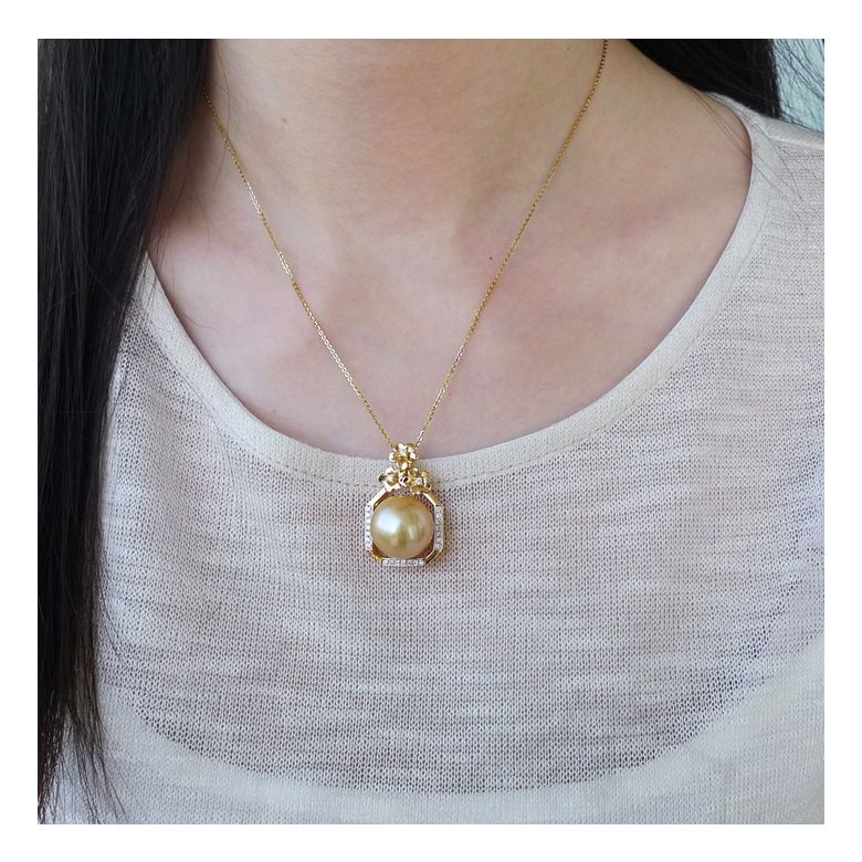 Pendentif parfum précieux -  Or jaune & diamants - Perle dorée - 2