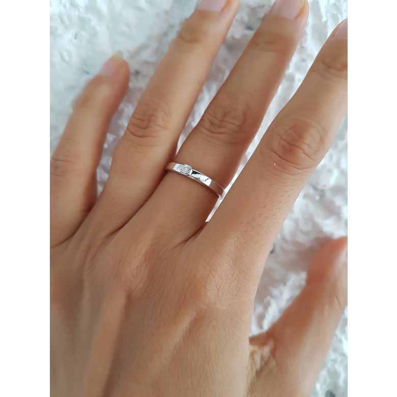 Alliance mariage originale - Alliance Femme - Or blanc - Diamant - 2