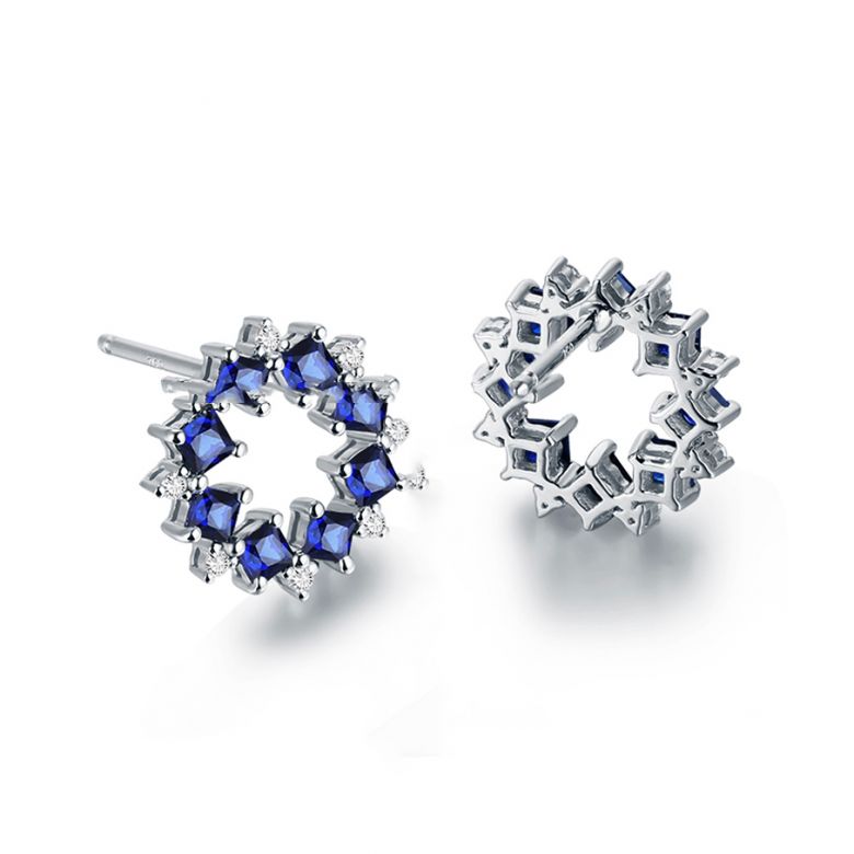 Boucle d oreille fleur de bleuet - Saphir, diamant, or blanc - 3