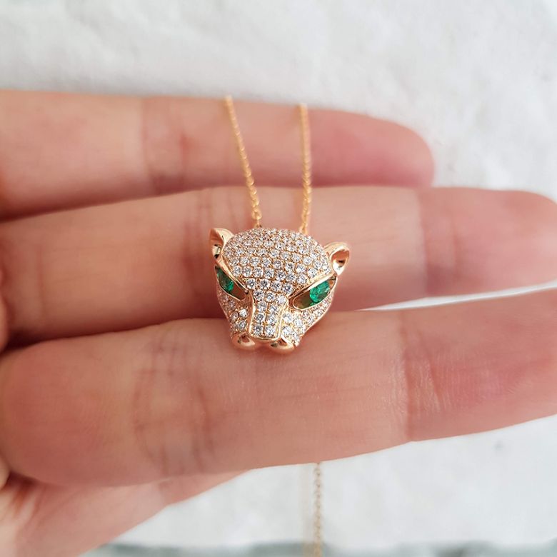 Pendentif Panthère Perle d'Australie dorée. Or jaune et Diamants - 9