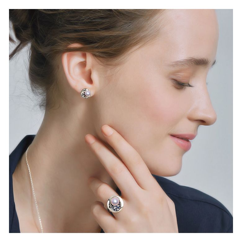 Boucle oreille perle Akoya I Constellation saphir diamant I Seiza - 2