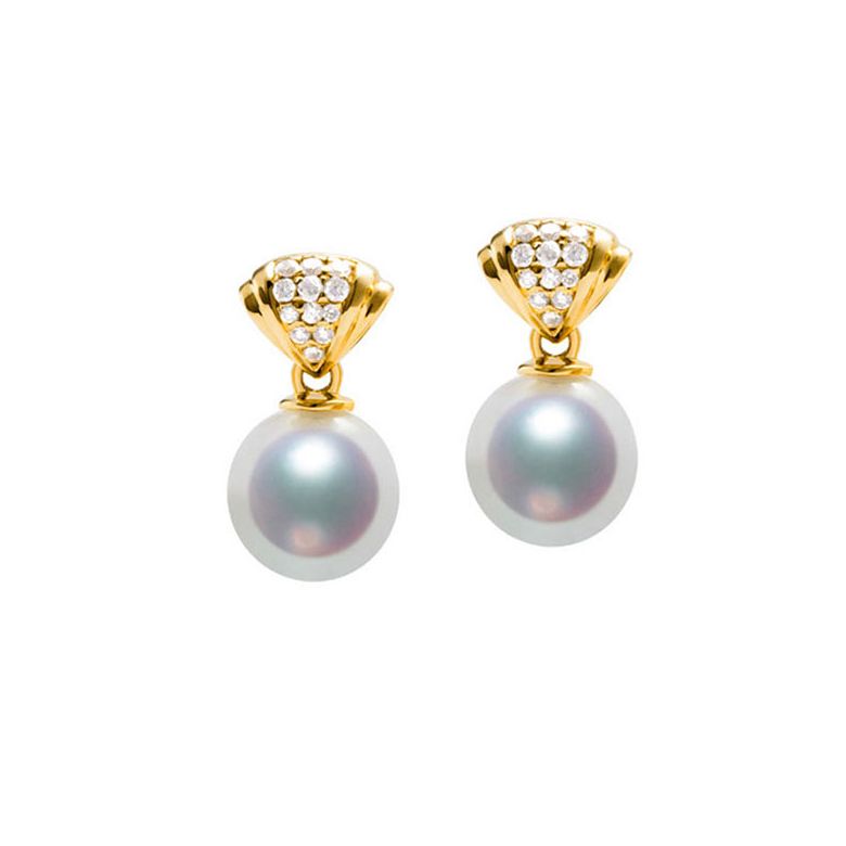 Pendentif, Bague et Pendants d'Oreilles Sarah Bernhardt. Perles Akoya, Or jaune, Diamants - 6