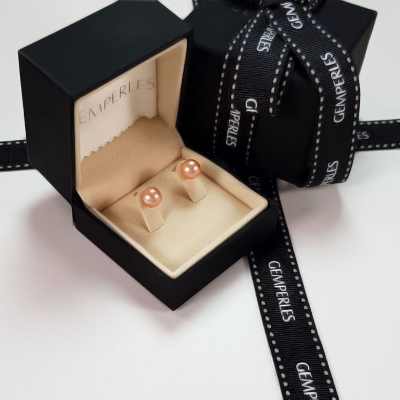 Boucles d'oreilles clous. Perles roses 8/9mm. Or blanc - 3