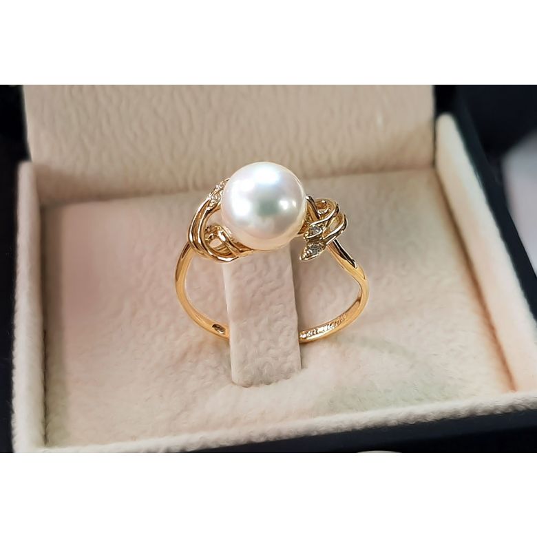 Bague fleur - Or jaune, Diamants - Perle de culture, Eau douce - 6