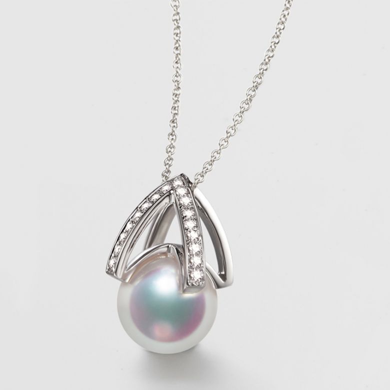Pendentif et Boucles Masako du Japon. Perles Akoya, Or blanc, diamants - 4