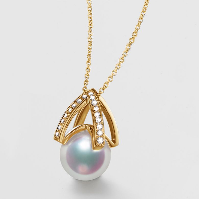 Pendentif et Boucles Masako du Japon. Perles Akoya, Or jaune, diamants.  - 4