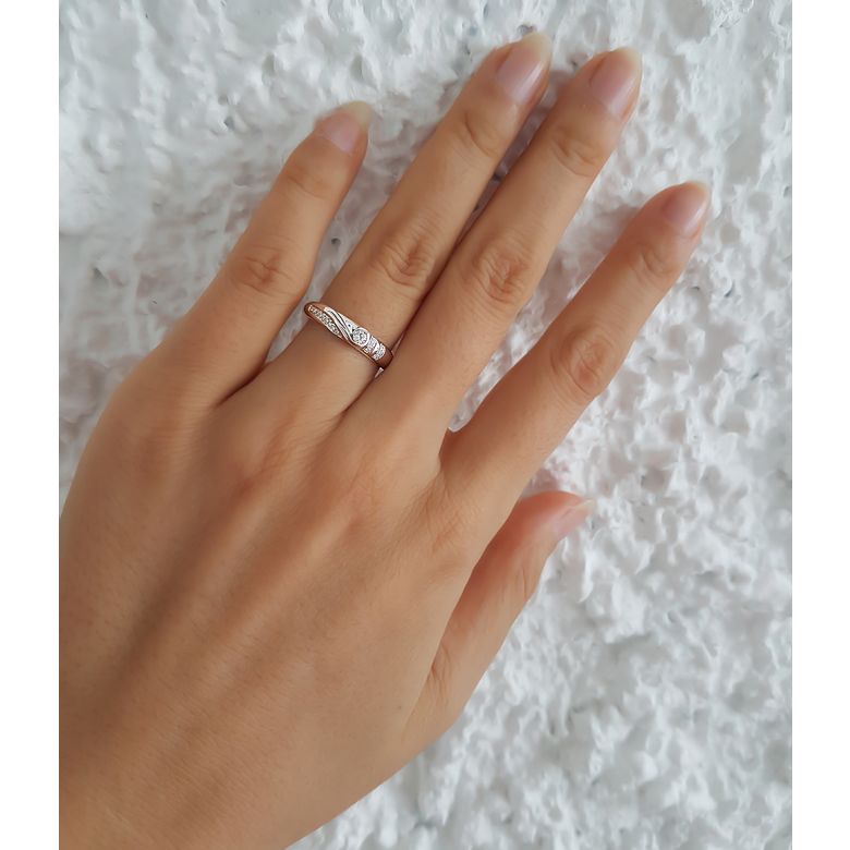Alliance Femme solitaire diamants - Bague moderne Or blanc 18cts | Éclat glacé - 3