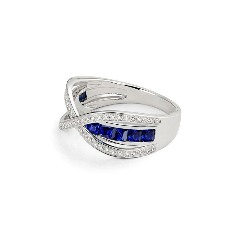 Bague sens de nos vies. Saphirs bleus, diamants et Or blanc  - 4