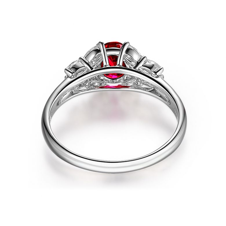 Bague Fiancaille Carlita Rubis Diamants Or Blanc  - 6