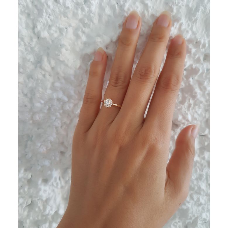 Bague or jaune solitaire - Coeur caillouté - Diamants pavés | Coeur Caillouté - 6