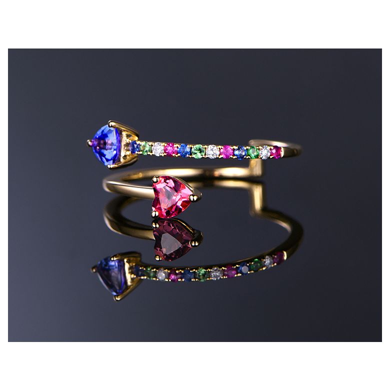 Bague signaux inversés. Or jaune, Saphirs - 2