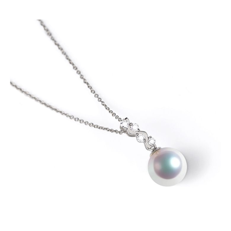 Pendentif danse du serpent. Perle Akoya, Or blanc, diamants. - 6