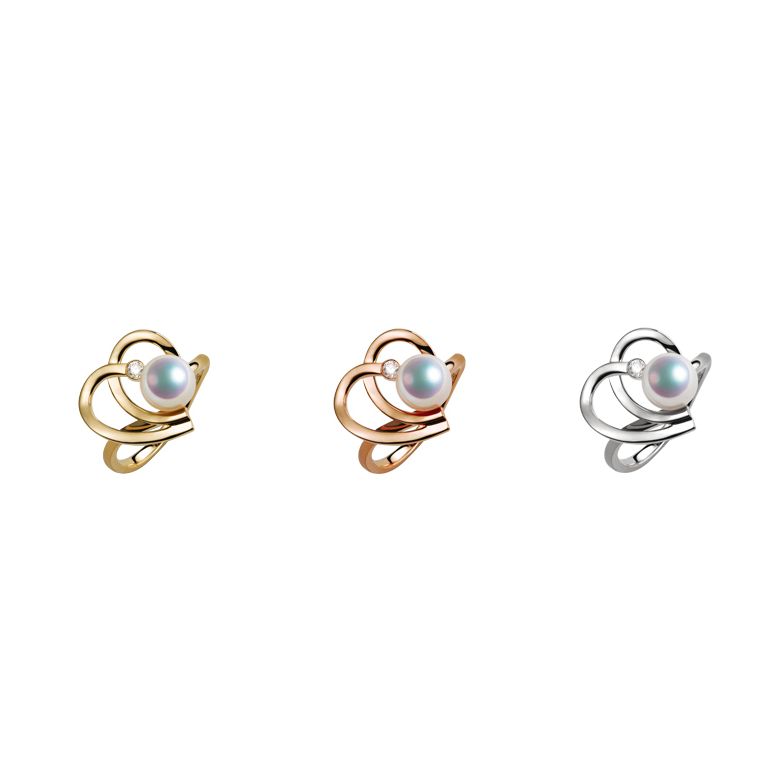 Bague double coeur stylisé Chiaky. Perle Akoya, Or rose - 8