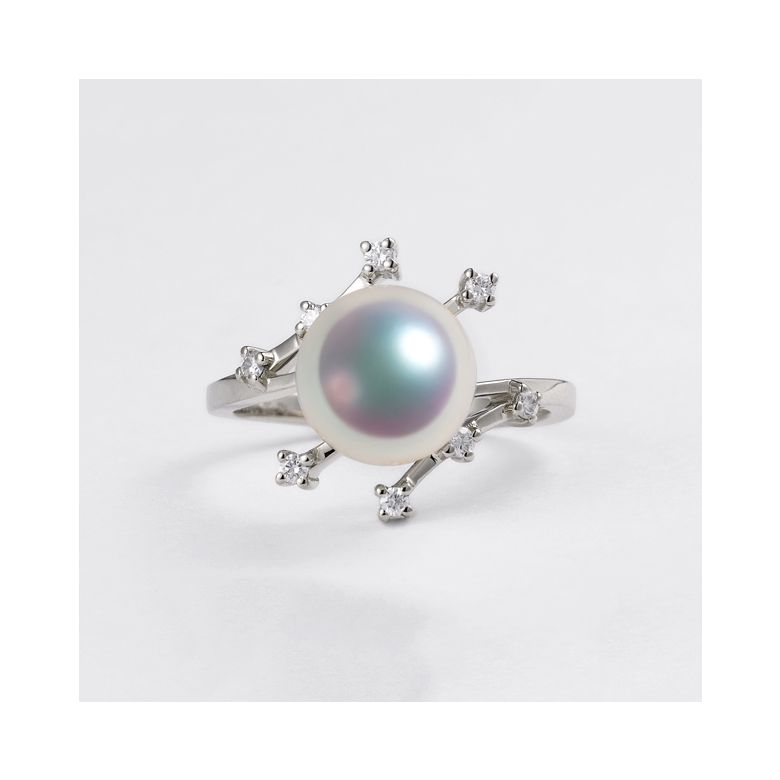 Bague Étoile des neiges. Perle Akoya, Or blanc, diamants - 7