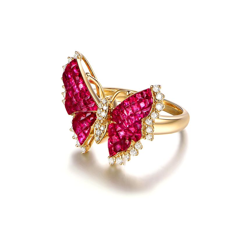Bague Rubis Birmanie, Or jaune et diamants | Papillon ardent - 6